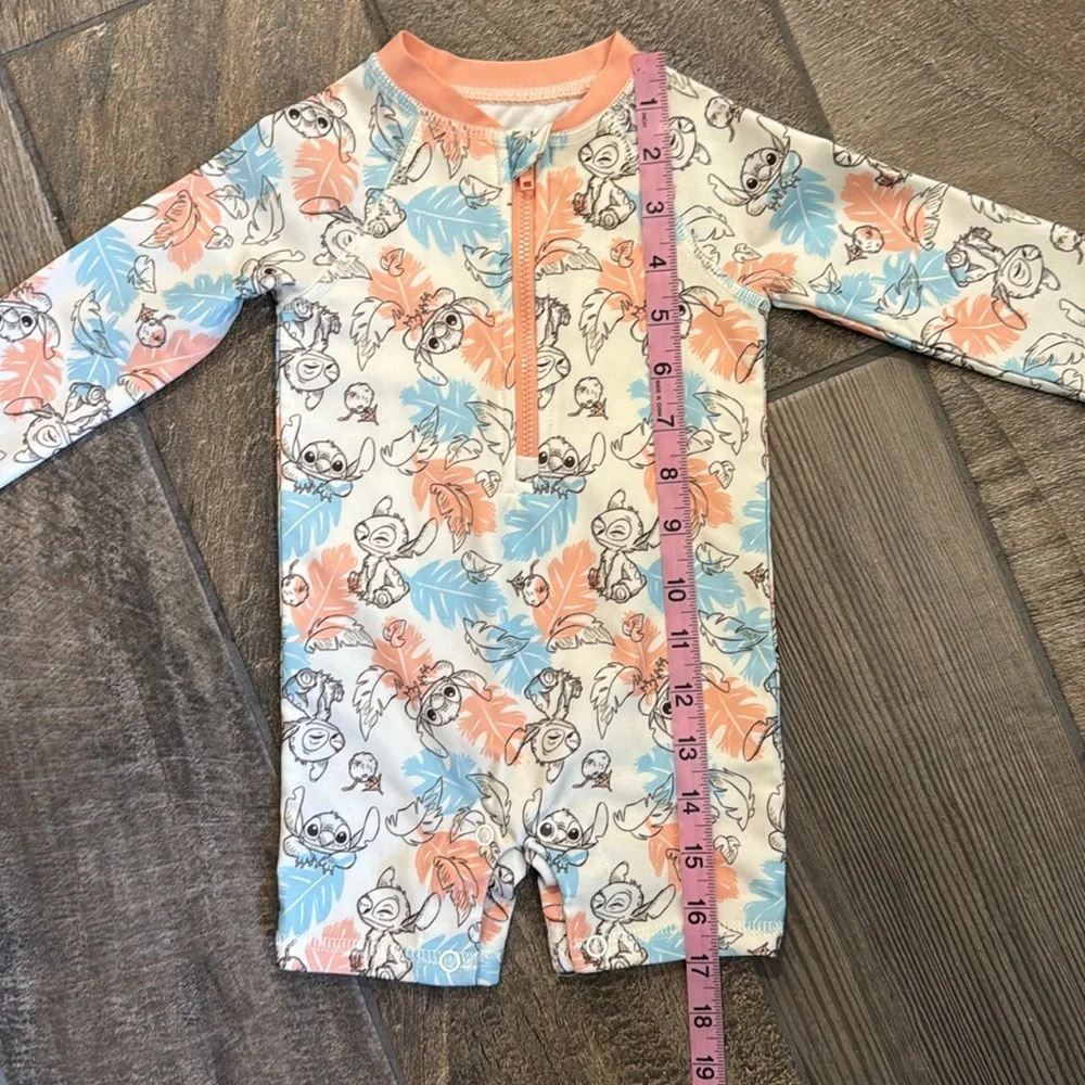 Disney Stitch Baby Rash Guard Swimsuit UPF 50+ 12M Tropical One Piece NWOT